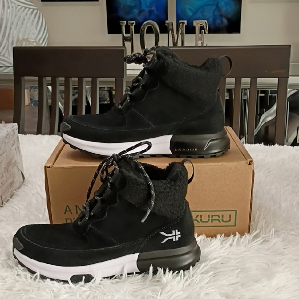 New KURU  Atom Lumi Black Leather Ankle Boots with Plantar Fascitis Arch Support